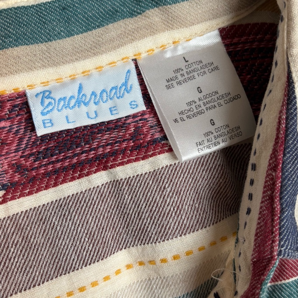 Backroad Blues striped and embroidered button down, large - Picture 5 of 9